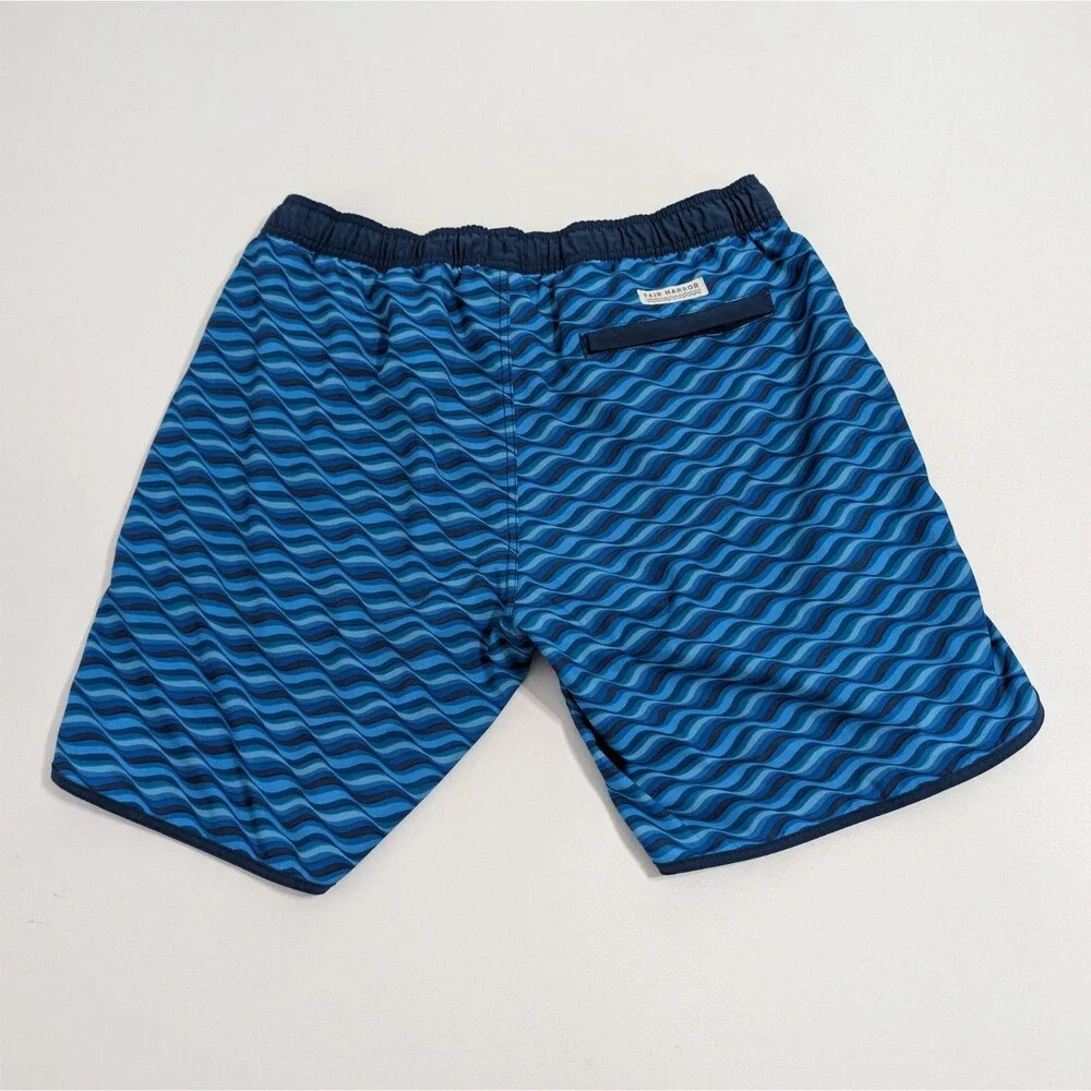 Fair Harbor swim trunks mens L blue black the anchor quick dry 8
